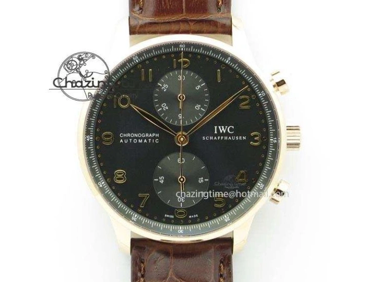 MIROTIME 0110 Original Portuguese 40mm Chrono RG Gray Dial Sliver Subdial on Leather Strap A 7392